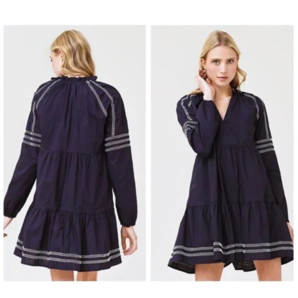 Bb Dakota | New Fun With Tiers Navy Bohemian Shirt Dress Size S